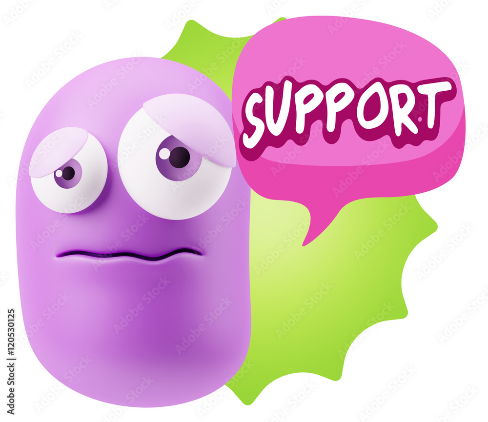 3d Rendering Sad Character Emoticon Expression saying Support wi 3d Rendering Sad Character Emoticon Expression saying Support wi