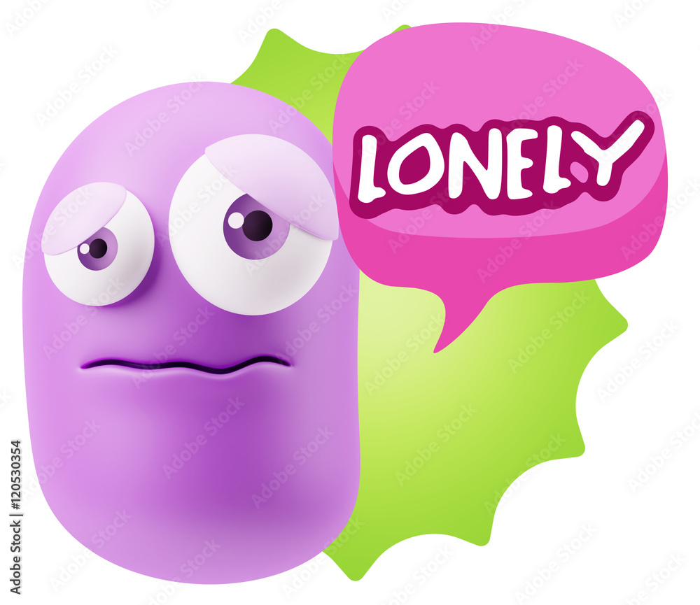 3d Rendering Sad Character Emoticon Expression saying Lonely wit 3d Rendering Sad Character Emoticon Expression saying Lonely wit