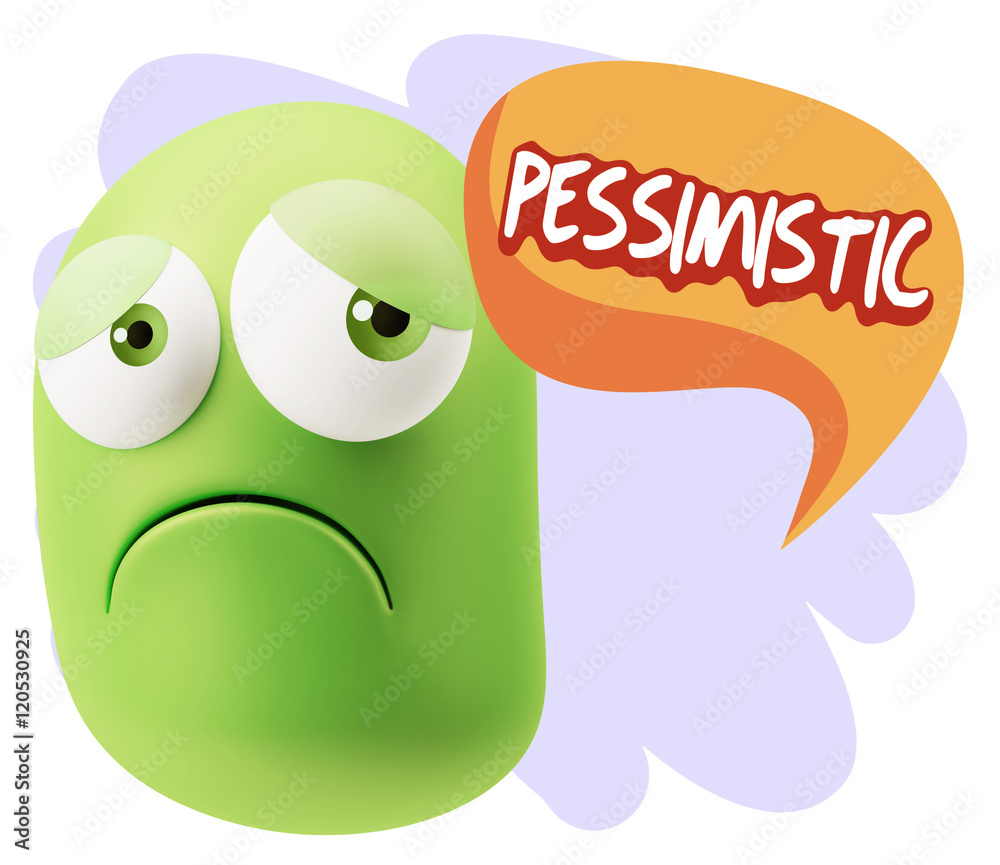 3d Rendering Sad Character Emoticon Expression saying Pessimisti