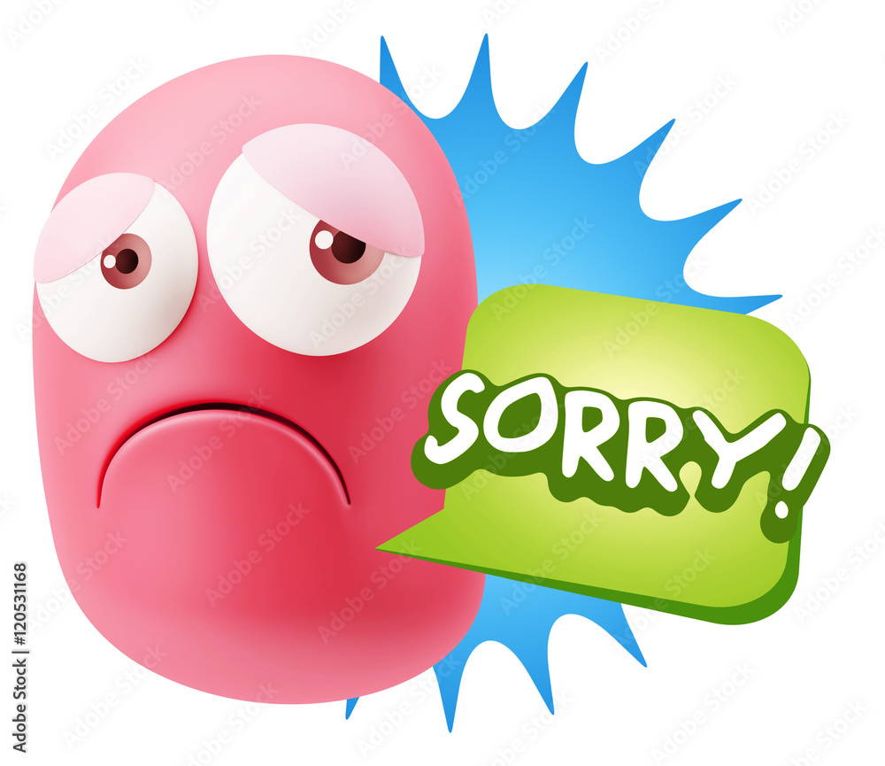 3d Rendering Sad Character Emoticon Expression saying Sorry with 3d Rendering Sad Character Emoticon Expression saying Sorry with