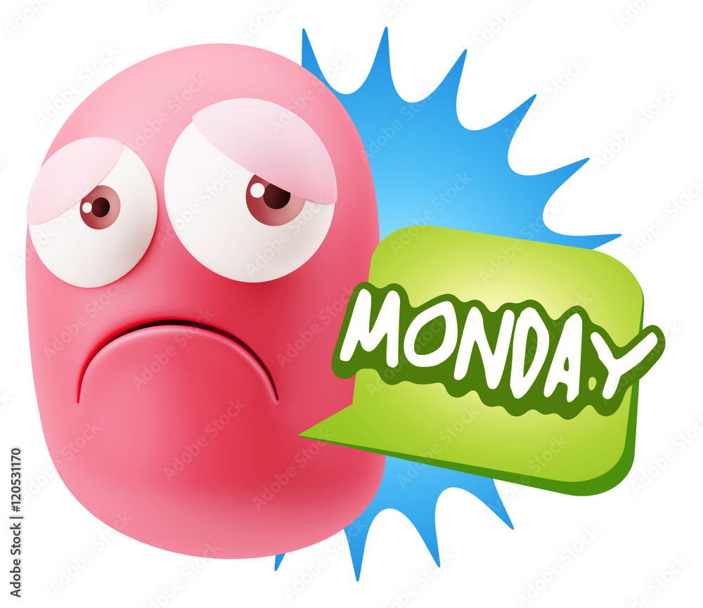3d Rendering Sad Character Emoticon Expression saying Monday wit 3d Rendering Sad Character Emoticon Expression saying Monday wit