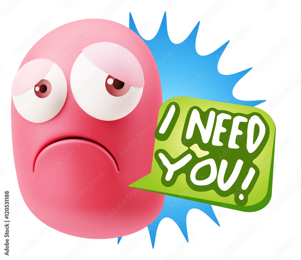 3d Rendering Sad Character Emoticon Expression saying I Need you 3d Rendering Sad Character Emoticon Expression saying I Need you