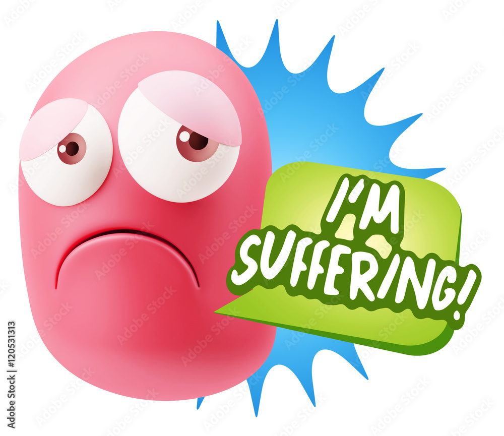 3d Rendering Sad Character Emoticon Expression saying I'm Suffer 3d Rendering Sad Character Emoticon Expression saying I'm Suffer