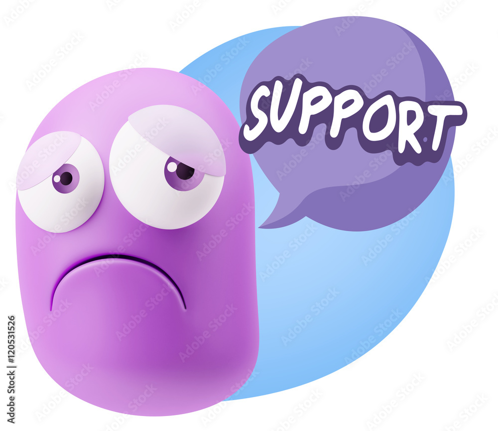 3d Rendering Sad Character Emoticon Expression saying Support wi 3d Rendering Sad Character Emoticon Expression saying Support wi