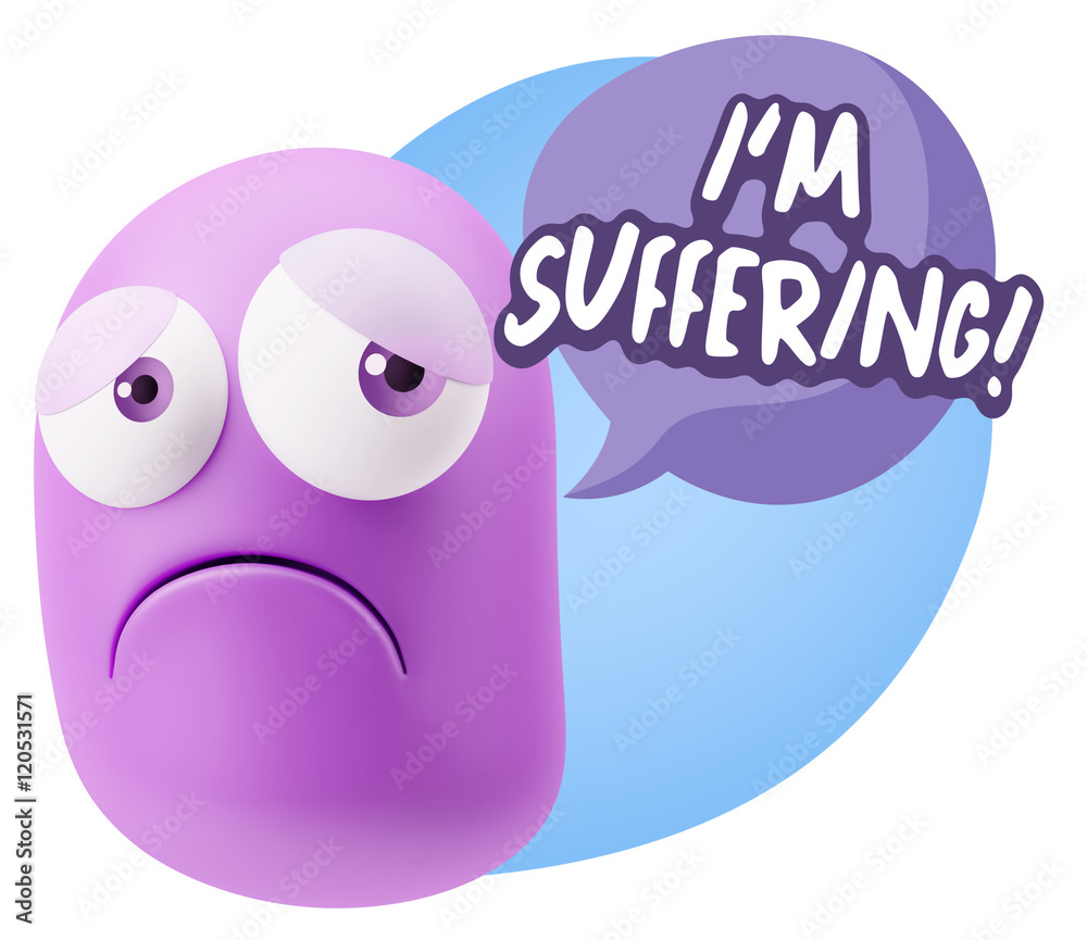 3d Rendering Sad Character Emoticon Expression saying I'm Suffer 3d Rendering Sad Character Emoticon Expression saying I'm Suffer