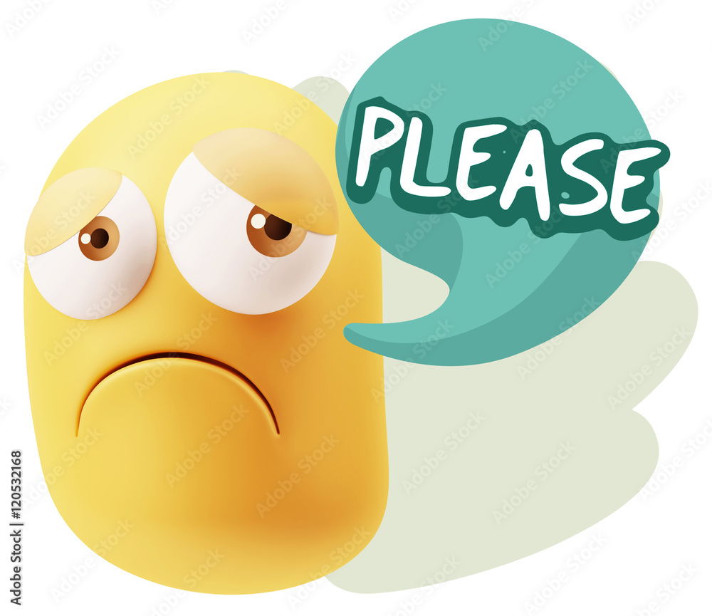 3d Rendering Sad Character Emoticon Expression saying Please wit 3d Rendering Sad Character Emoticon Expression saying Please wit