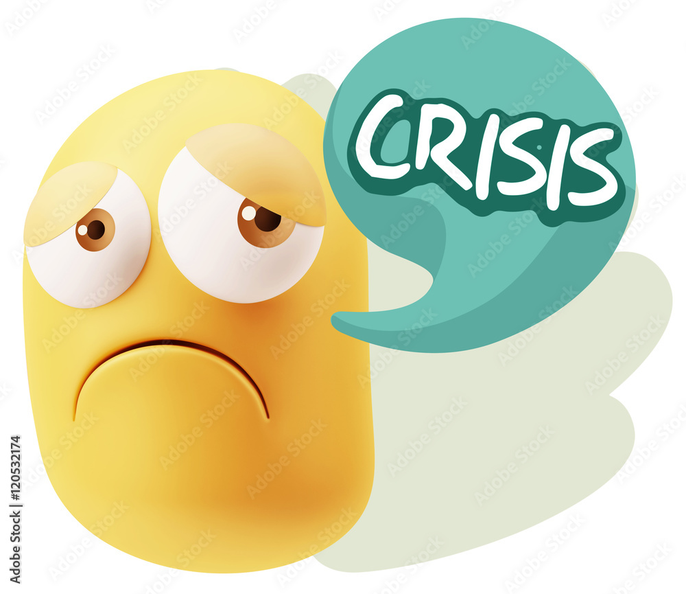 3d Rendering Sad Character Emoticon Expression saying Crisis wit 3d Rendering Sad Character Emoticon Expression saying Crisis wit