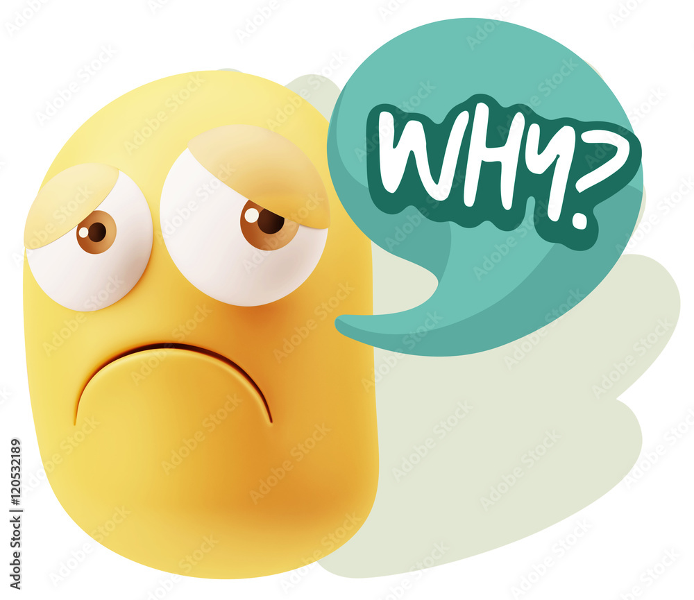 3d Rendering Sad Character Emoticon Expression saying Why? with 3d Rendering Sad Character Emoticon Expression saying Why? with