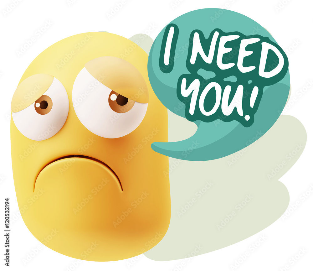 3d Rendering Sad Character Emoticon Expression saying I Need you 3d Rendering Sad Character Emoticon Expression saying I Need you