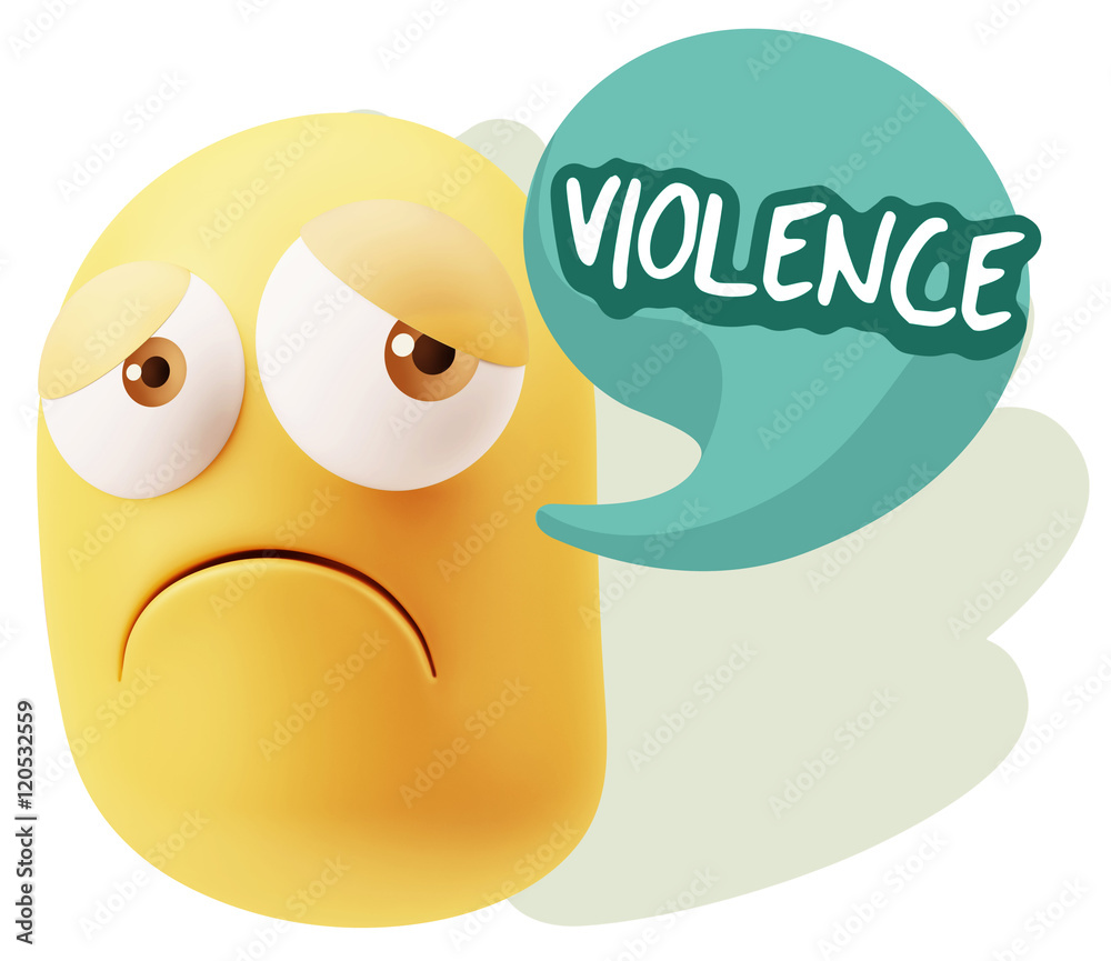 3d Rendering Sad Character Emoticon Expression saying Violence w 3d Rendering Sad Character Emoticon Expression saying Violence w
