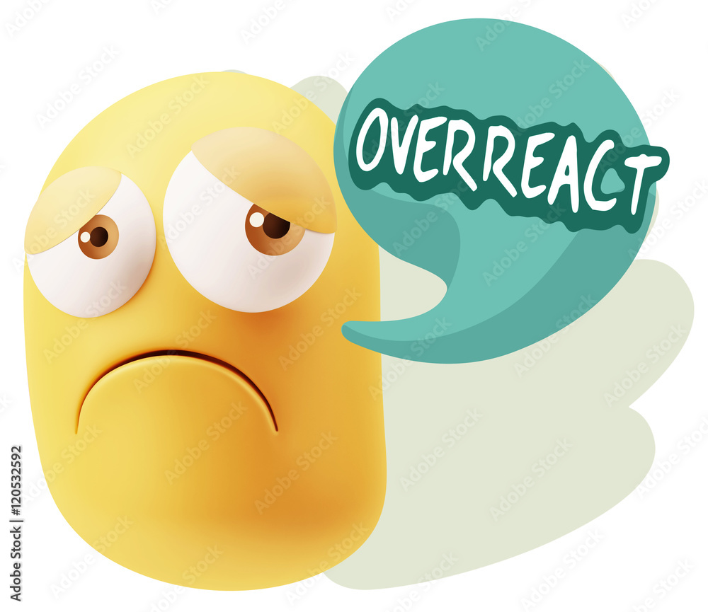 3d Rendering Sad Character Emoticon Expression saying Overreact