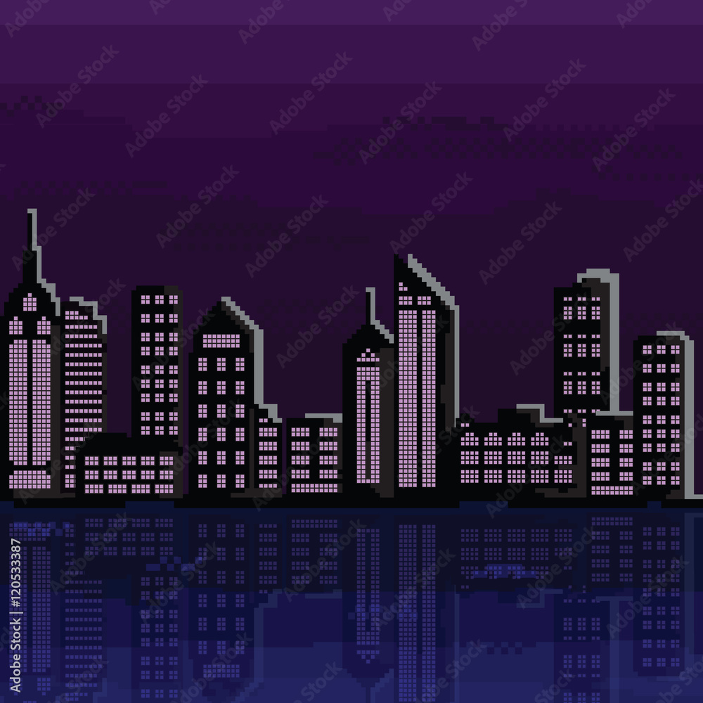 Illustration of pixel city