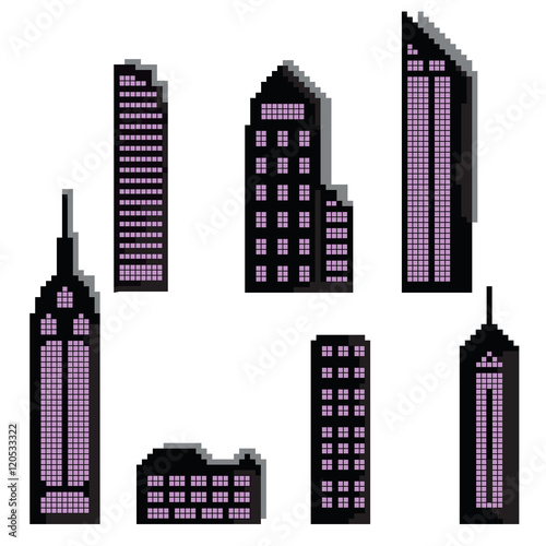 Set of pixel buildings