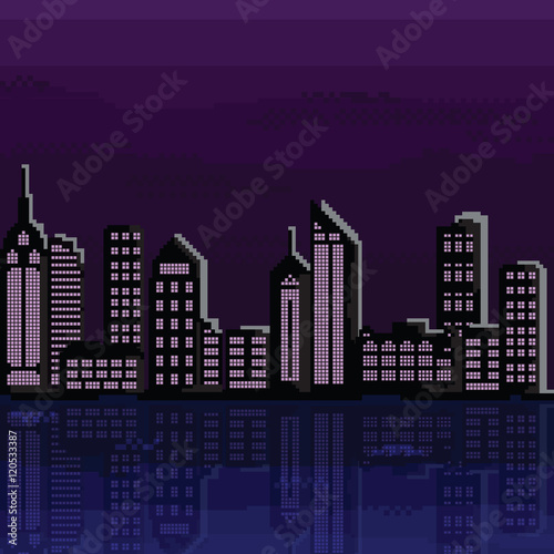 Illustration of pixel city