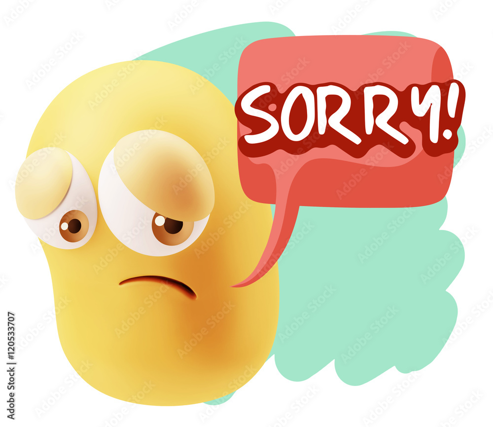 3d Rendering Sad Character Emoticon Expression saying Sorry with 3d Rendering Sad Character Emoticon Expression saying Sorry with