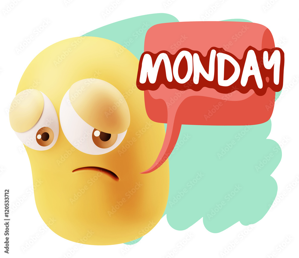 3d Rendering Sad Character Emoticon Expression saying Monday wit 3d Rendering Sad Character Emoticon Expression saying Monday wit