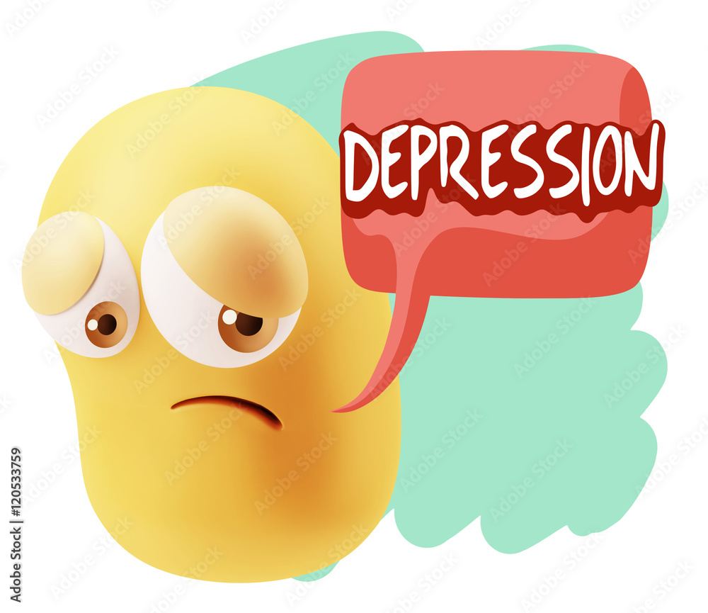 3d Rendering Sad Character Emoticon Expression saying Depression 3d Rendering Sad Character Emoticon Expression saying Depression