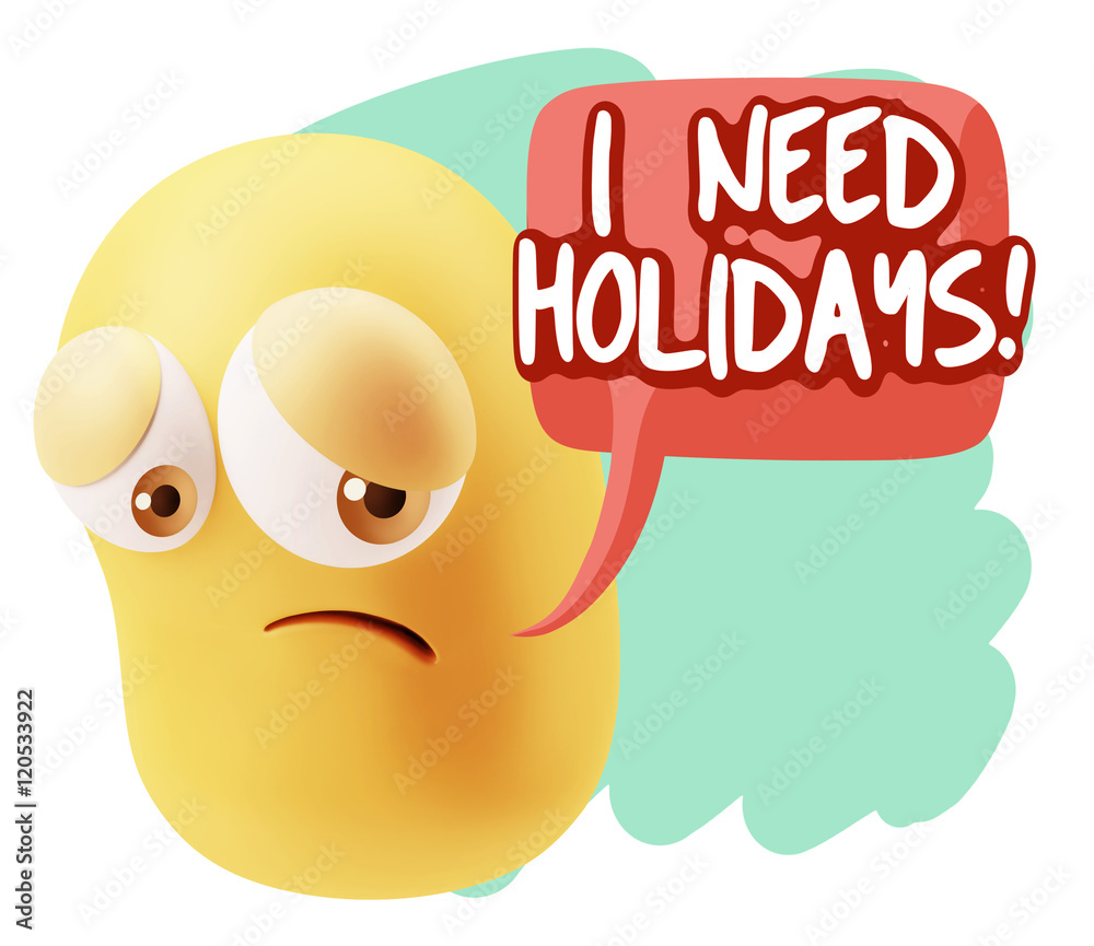 3d Rendering Sad Character Emoticon Expression saying I Need Hol