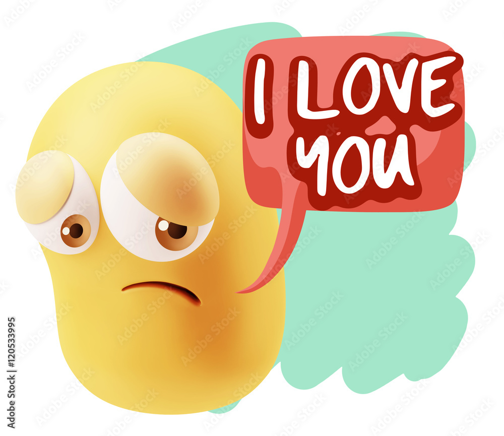3d Rendering Sad Character Emoticon Expression saying I Love You 3d Rendering Sad Character Emoticon Expression saying I Love You