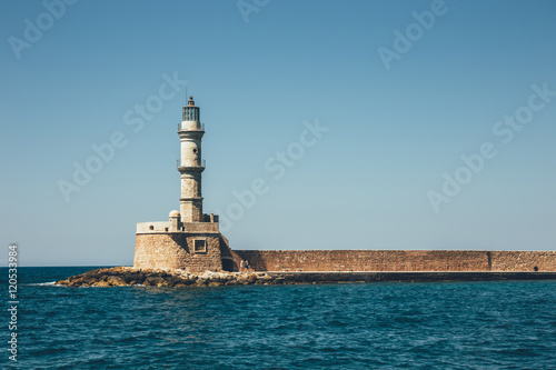 View of the old port and Lighthouse in Chania, Crete, Greece