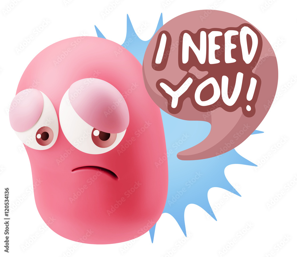 Obraz premium 3d Rendering Sad Character Emoticon Expression saying I Need you