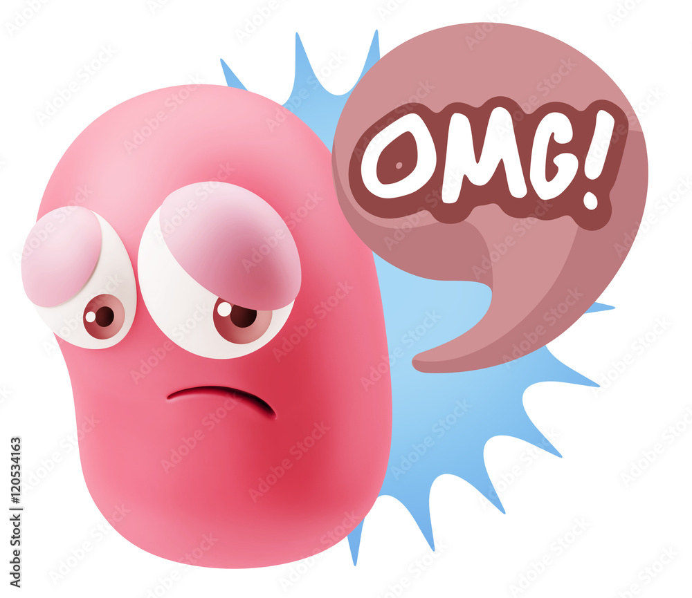 Obraz premium 3d Rendering Sad Character Emoticon Expression saying OMG with C