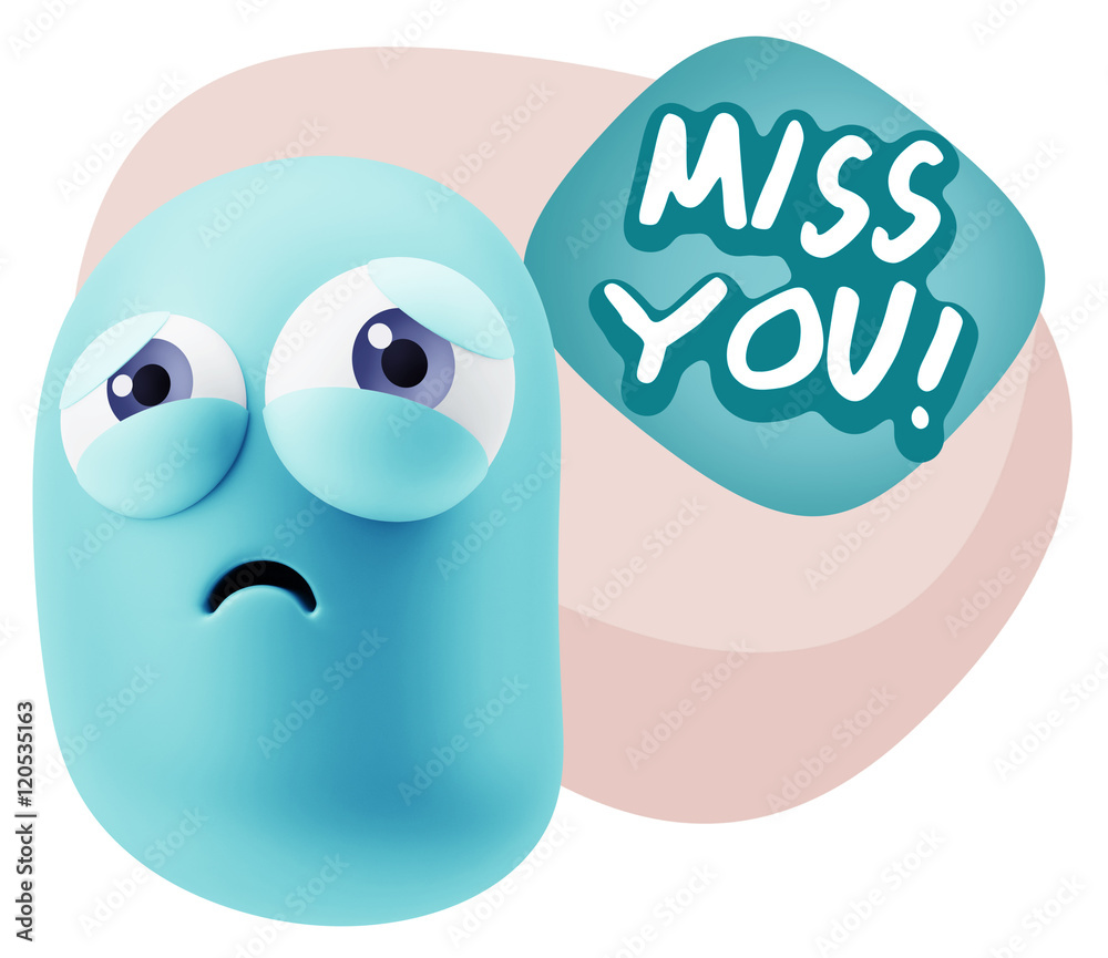 Obraz premium 3d Rendering Sad Character Emoticon Expression saying Miss You w