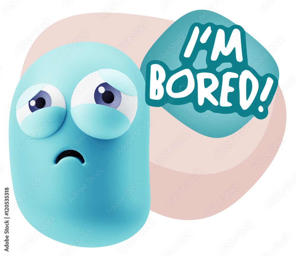 3d Rendering Sad Character Emoticon Expression saying I'm Bored 3d Rendering Sad Character Emoticon Expression saying I'm Bored