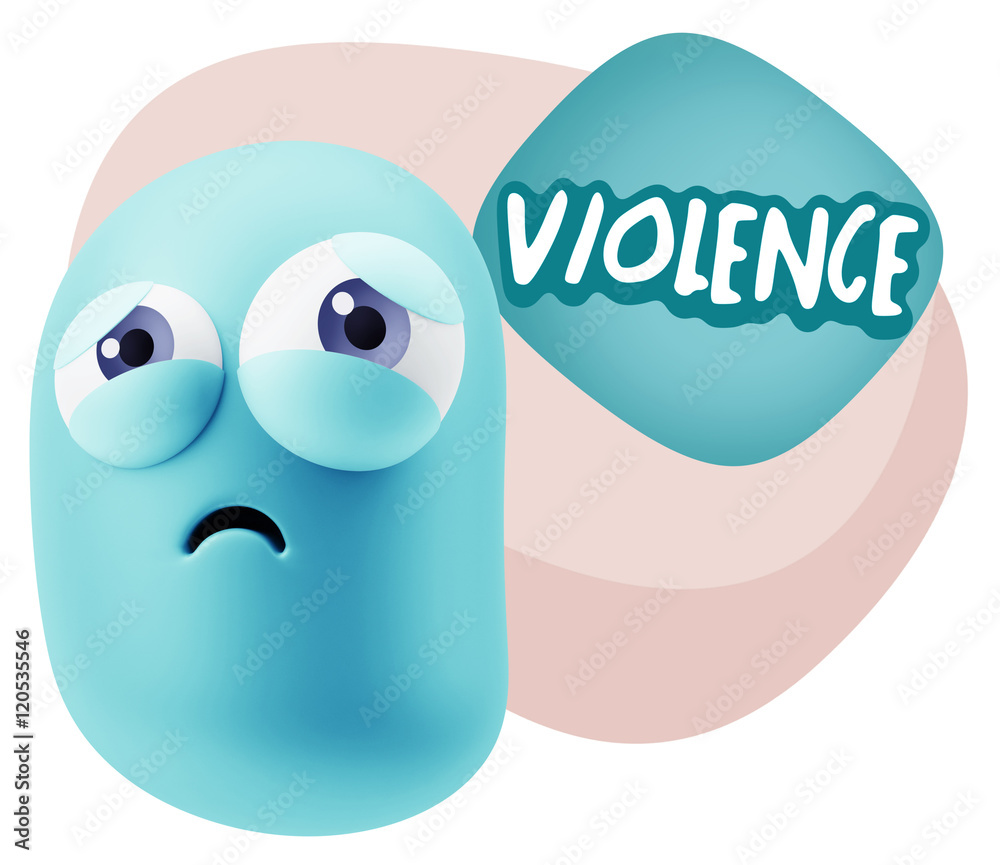 3d Rendering Sad Character Emoticon Expression saying Violence w 3d Rendering Sad Character Emoticon Expression saying Violence w
