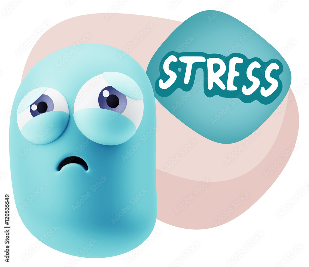 3d Rendering Sad Character Emoticon Expression saying Stress wit 3d Rendering Sad Character Emoticon Expression saying Stress wit