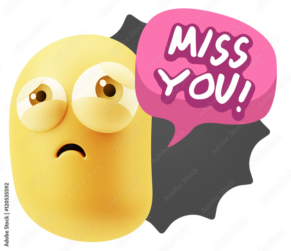 3d Rendering Sad Character Emoticon Expression saying Miss You w 3d Rendering Sad Character Emoticon Expression saying Miss You w