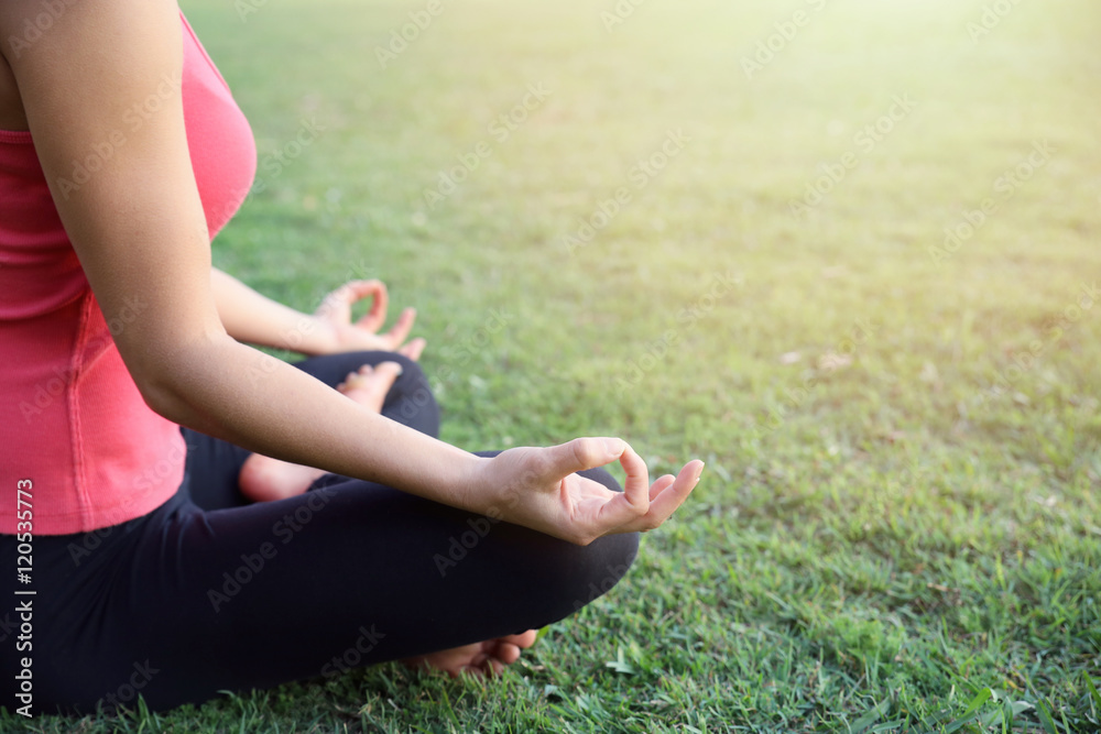 Young woman practicing yoga in the park, toning copy space background Young woman practicing yoga in the park, toning copy space background