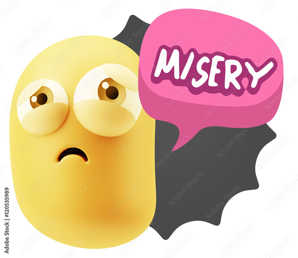 3d Rendering Sad Character Emoticon Expression saying misery wit