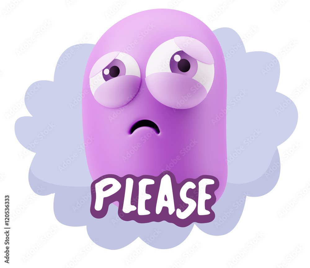 3d Rendering Sad Character Emoticon Expression saying Please wit 3d Rendering Sad Character Emoticon Expression saying Please wit
