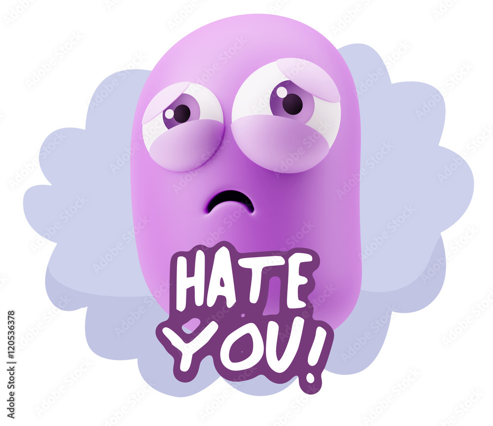 Fototapeta premium 3d Rendering Sad Character Emoticon Expression saying Hate You w