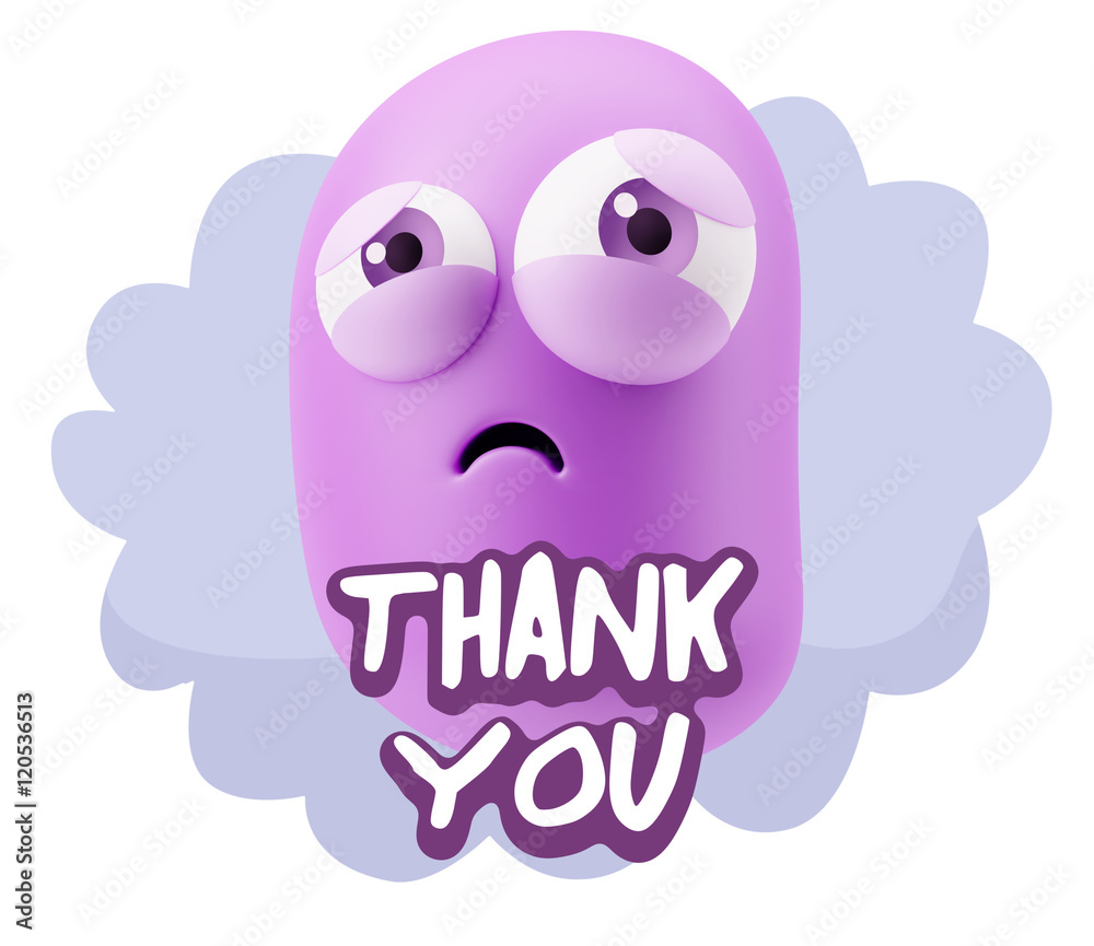 3d Rendering Sad Character Emoticon Expression saying Thank You