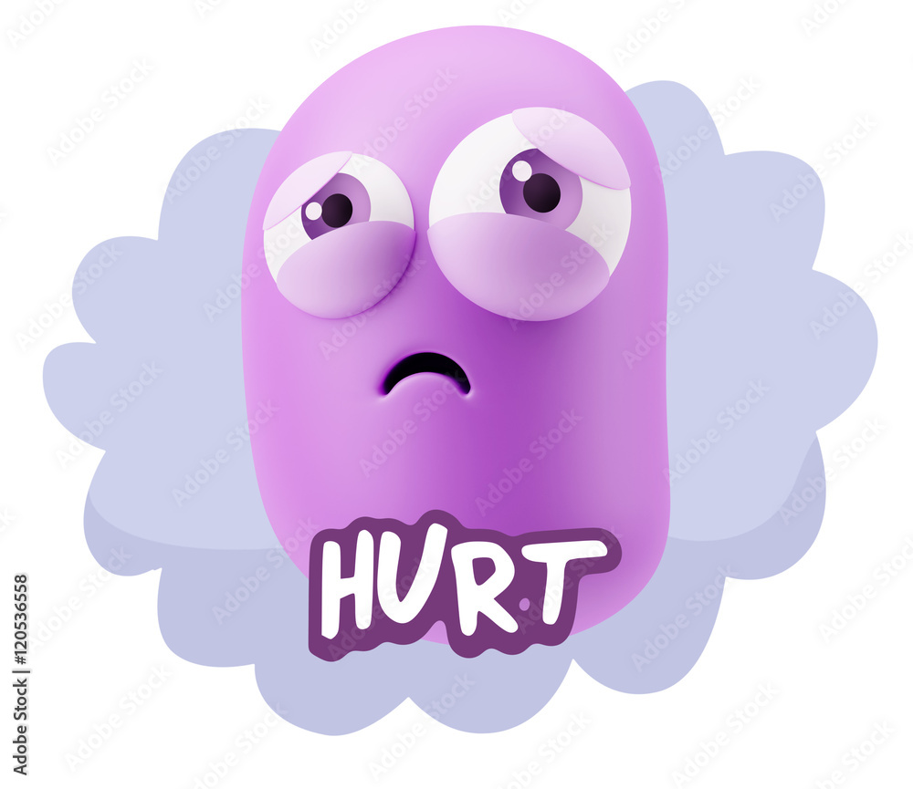 3d Rendering Sad Character Emoticon Expression saying Hurt with 3d Rendering Sad Character Emoticon Expression saying Hurt with