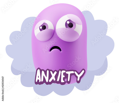 3d Rendering Sad Character Emoticon Expression saying Anxiety wi