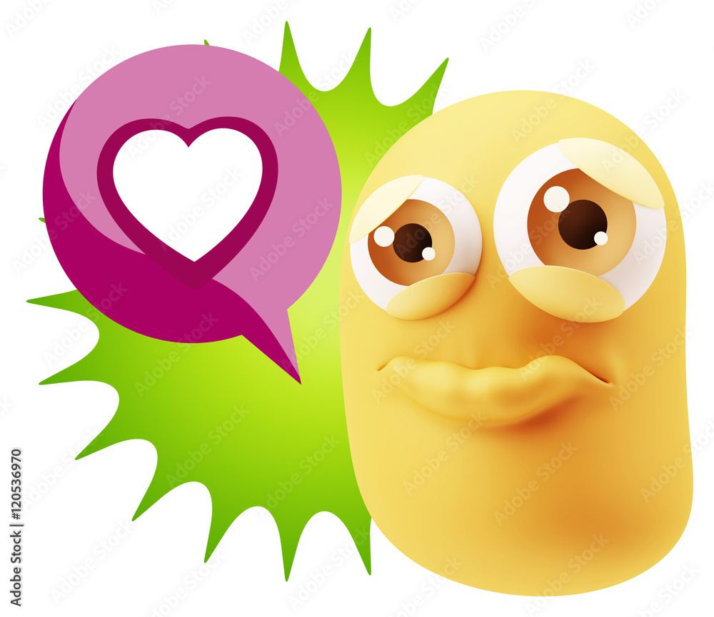 3d Rendering Sad Character Emoticon Expression saying Heart Shap