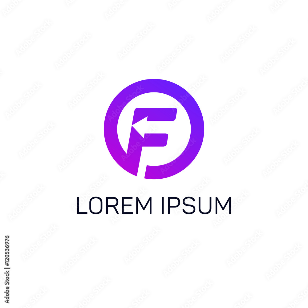 Abstract F letter in circle with arrow. Company vector logo icon Abstract F letter in circle with arrow. Company vector logo icon