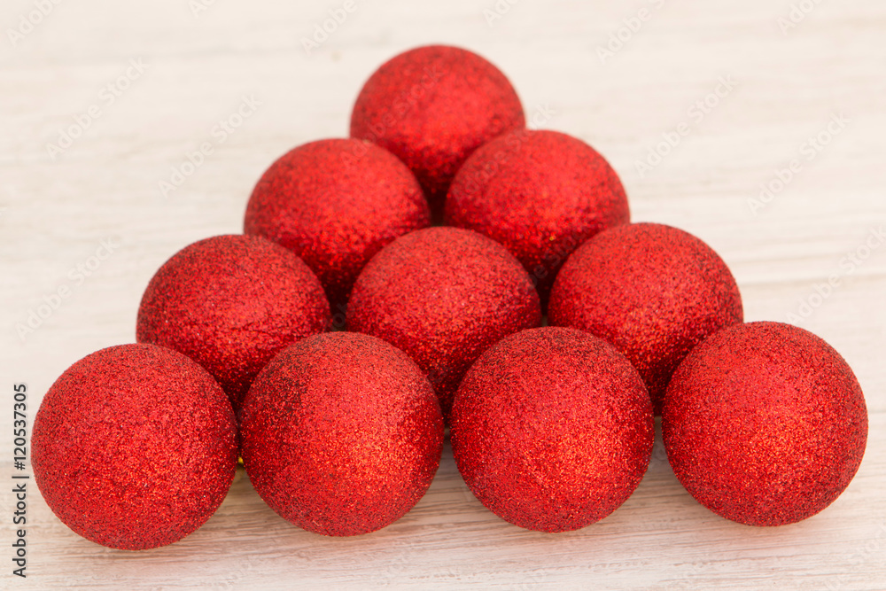 Red Christmas balls with glitter triangle shaped Red Christmas balls with glitter triangle shaped