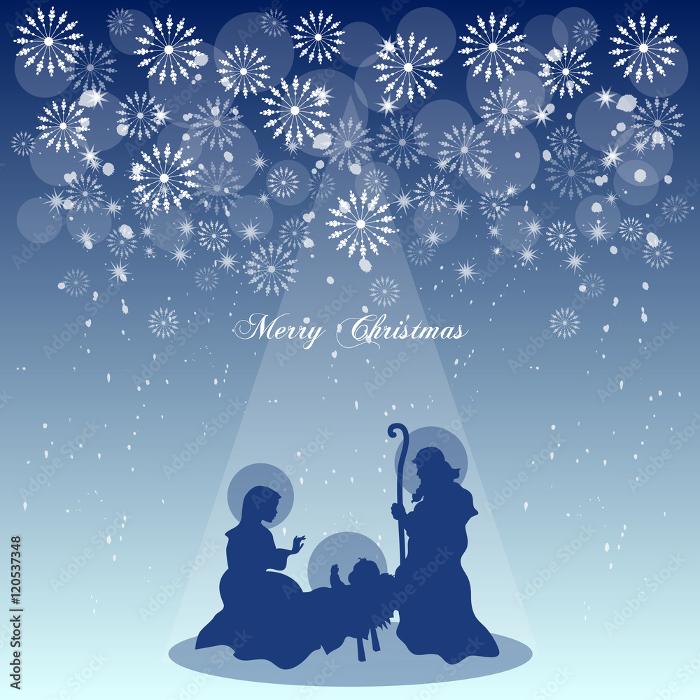 Naklejka premium Background with a Nativity Scene and Christmas Greetings