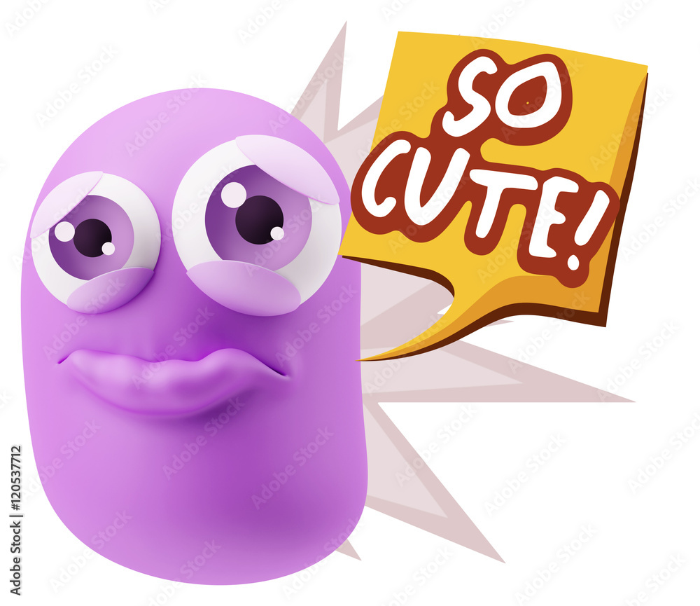 3d Rendering Sad Character Emoticon Expression saying So Cute wi 3d Rendering Sad Character Emoticon Expression saying So Cute wi