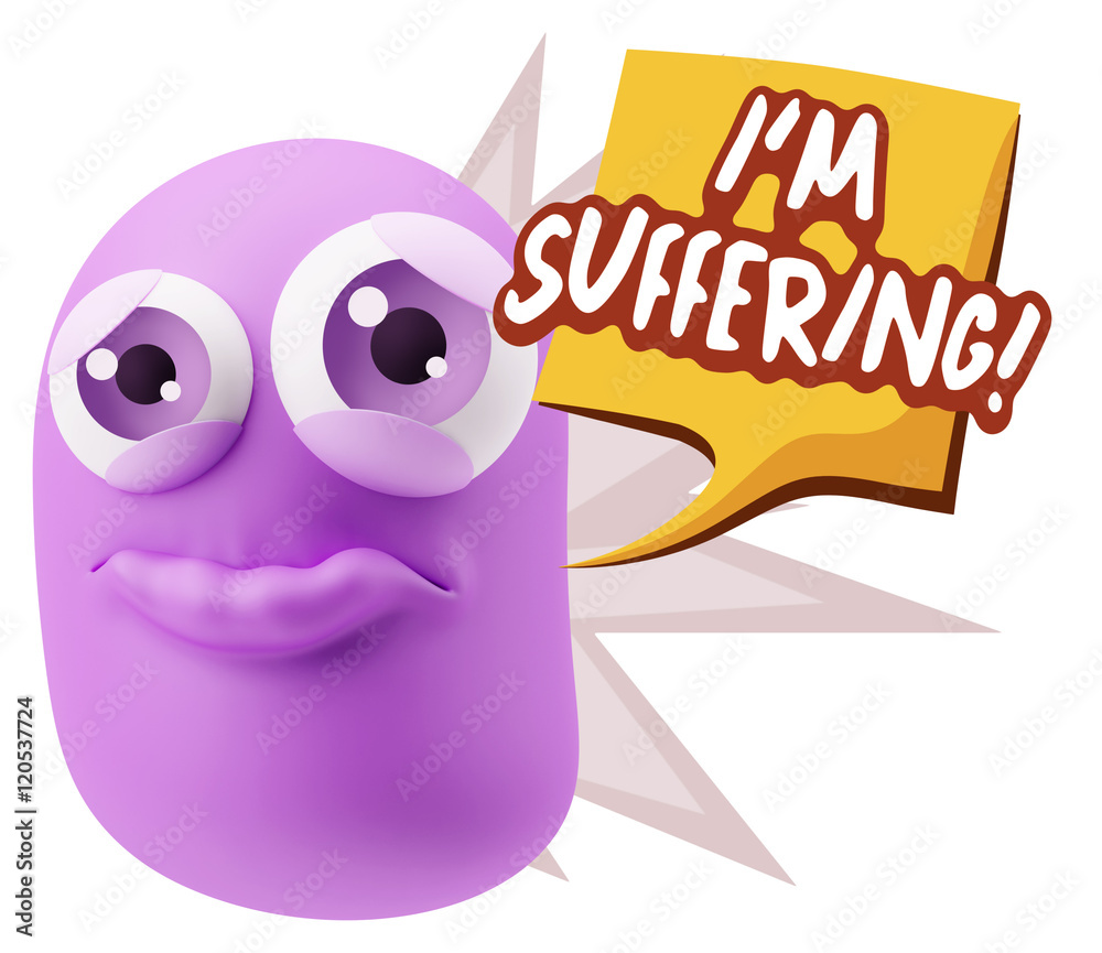 3d Rendering Sad Character Emoticon Expression saying I'm Suffer 3d Rendering Sad Character Emoticon Expression saying I'm Suffer