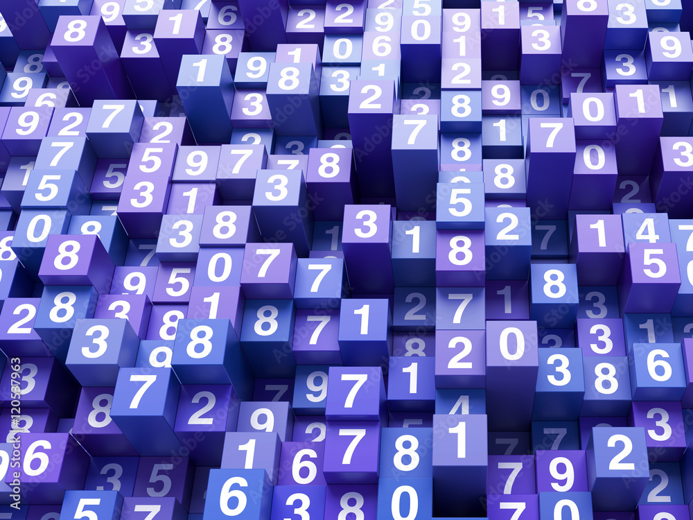 Infinite random numbers 3d render Infinite random numbers 3d render