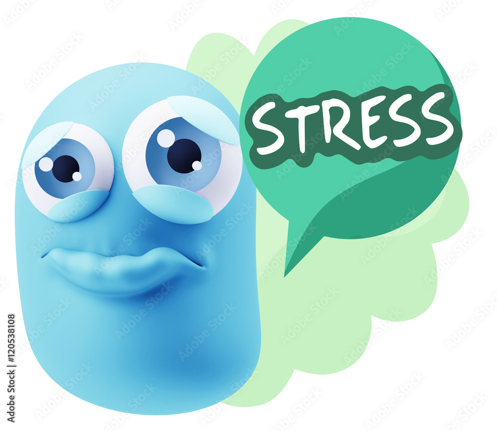 3d Rendering Sad Character Emoticon Expression saying Stress wit