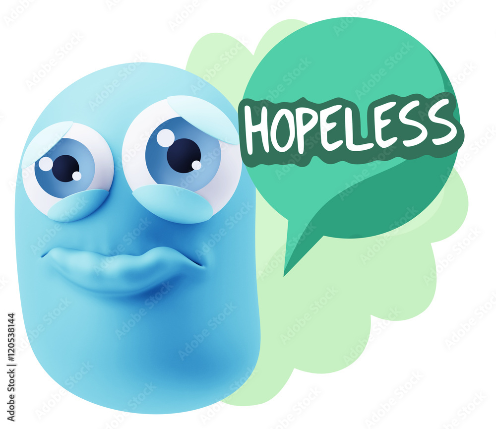 3d Rendering Sad Character Emoticon Expression saying Hopeless w