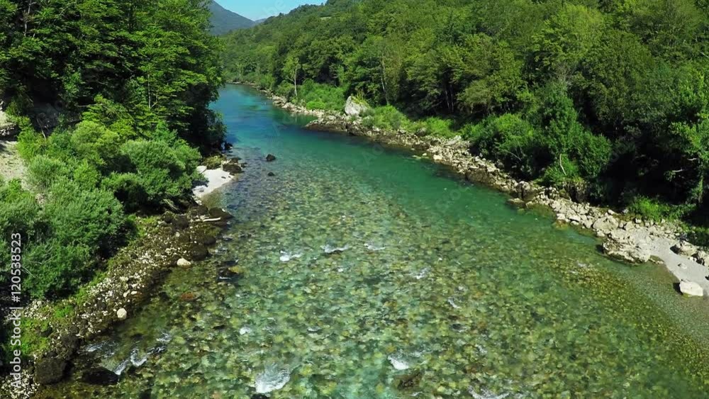 Aerial view, flight above mountain river, Flying over Tara river Aerial view, flight above mountain river, Flying over Tara river