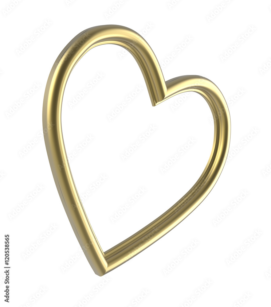 Golden heart picture frame isolated on white. 3D illustration. Golden heart picture frame isolated on white. 3D illustration.