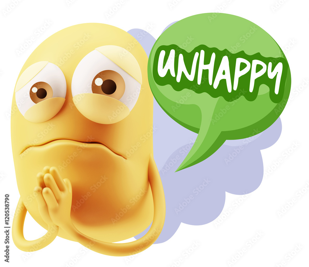 3d Rendering Sad Character Emoticon Expression saying Unhappy wi
